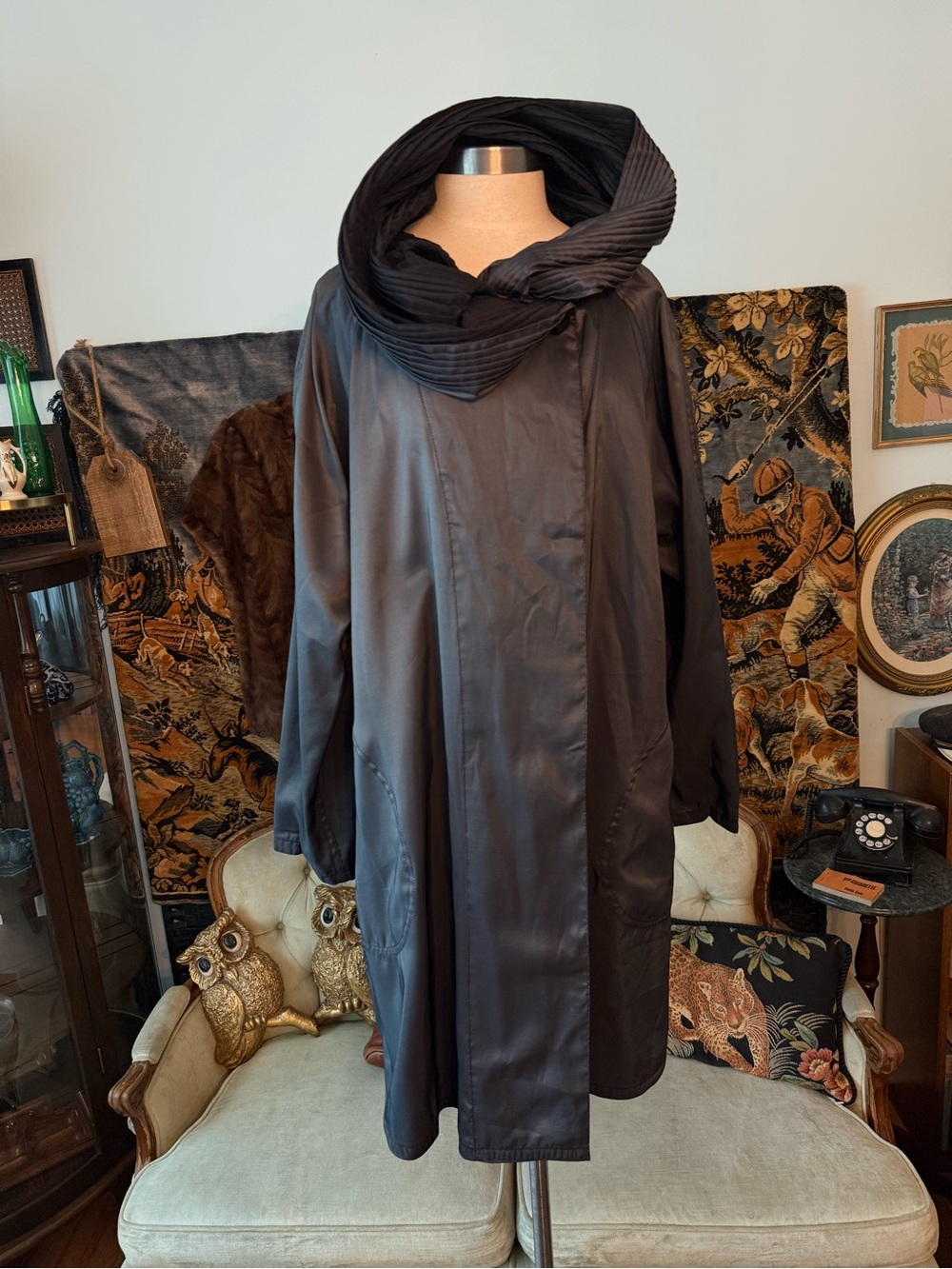 Vintage Mycra Pac Now Reversible Metallic Charcoal & Black Hooded Raincoat S/M - Picture 11 of 16